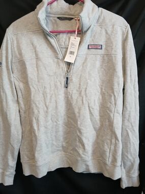 Vineyard Vines Womens Gray Quarter-Zip Pullover Shep Shirt Maxim Logo Sleeve
